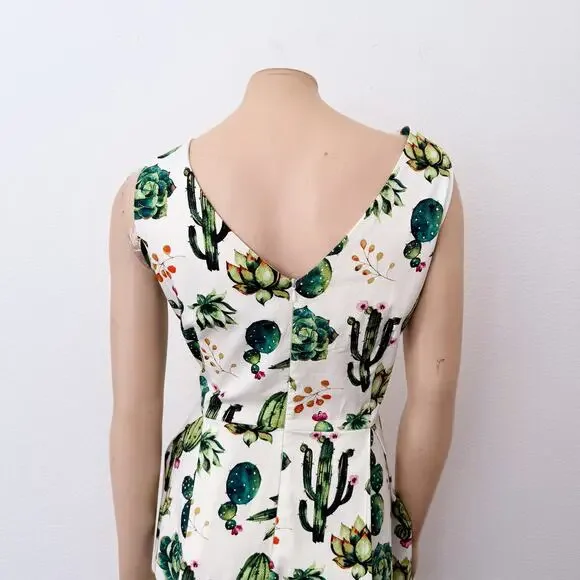 [Modcloth] Ixia Dashing Darling Succulent Cactus Retro A-Line Midi Dress Size 1X - Picture 5 of 12